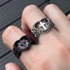 Fashion Cross Heart Open Rings for Unisex Hip Hop Adjustable Devil Horns Weaving Strip Gothic Ring Jewelry Couple Gifts