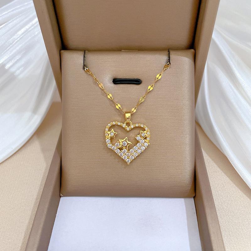 Love Pentagram Light Luxury Temperament Gorgeous Full Diamond Necklace Female Versatile Collarbone Chain Titanium Steel Chain