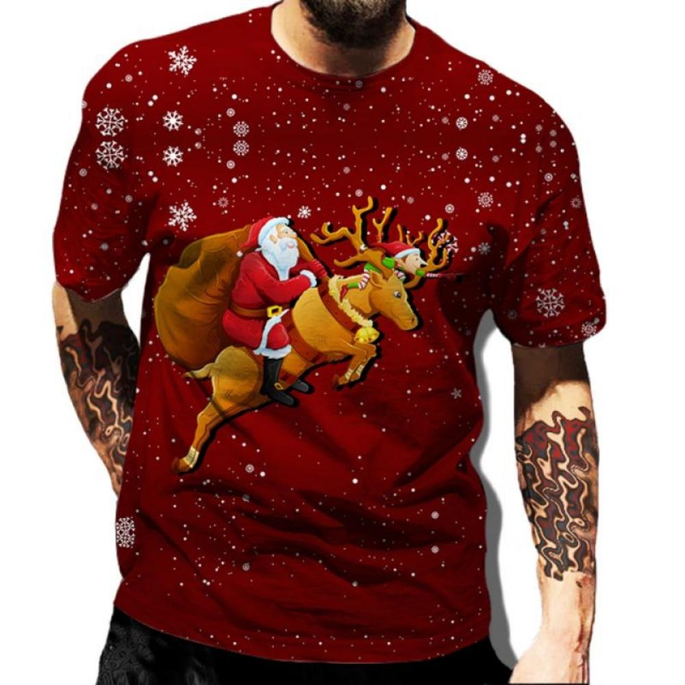 Christmas 3d Printed T-shirt Men's Fashionmen's and Women's Casual Short Sleeve Santa Claus Christmas Eve Shirt Top T-shirt