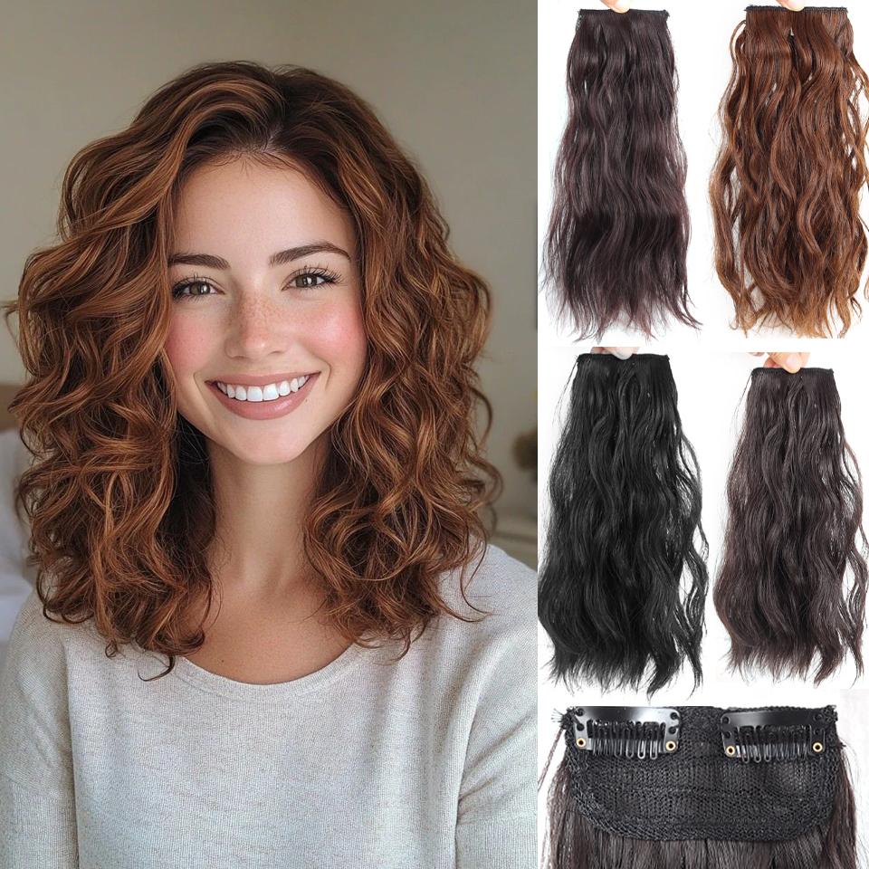 Synthetic Hair Curly hair 25cm/35cm Mini Hair Pad Hair Natural Black Brown Hair Extension Clips In Hairpiece For Women Hair Wig