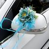 Creative Romantic Wedding Car Floral Ribbon Bridal Car Door Handle Mirror Flowers Wedding Aisle Decorations Ceremony Party Decor
