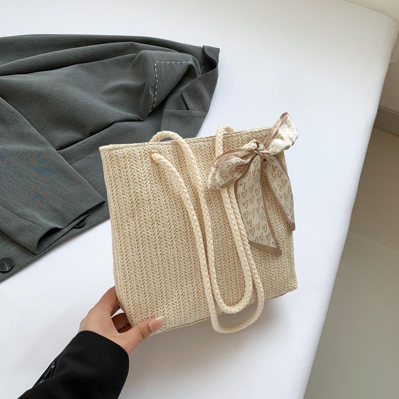 

Popular new trendy fashion simple large capacity spring and summer straw woven large bag portable shoulder tote bag