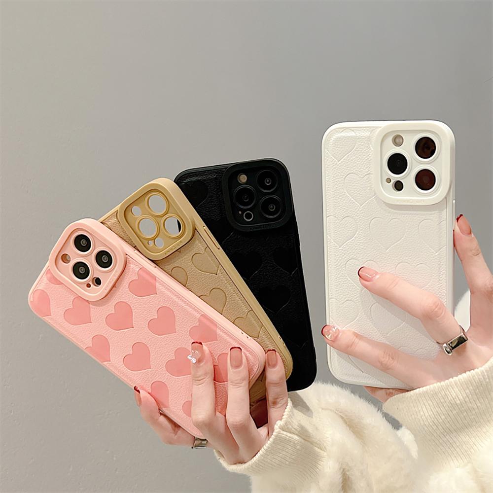 Śliczne Love Heart miękka wytłoczona skórzana torba na telefon dla Iphone 13 12 11 14 Pro Max X Xr Xs odporna na wstrząsy luksusowa tylna okładka