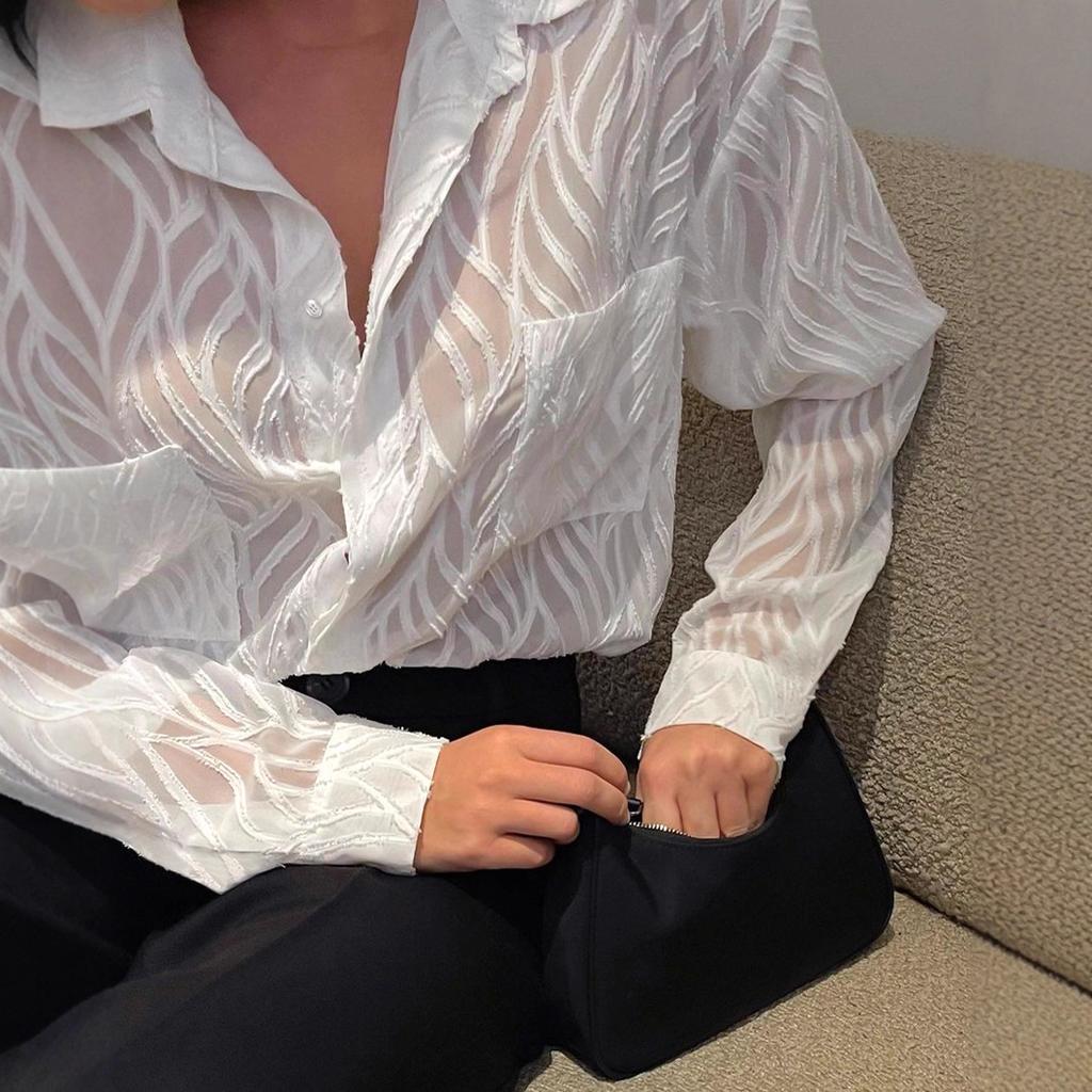 Spring and summer French white texture chiffon shirt women's new perspective thin niche design European and American tops