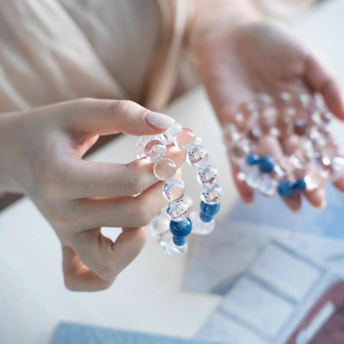 Браслет из натурального белого кристалла и кианита – Трендовый кристальный аксессуар Moss Bracelet 8mm [Piezoelectric Crystal]