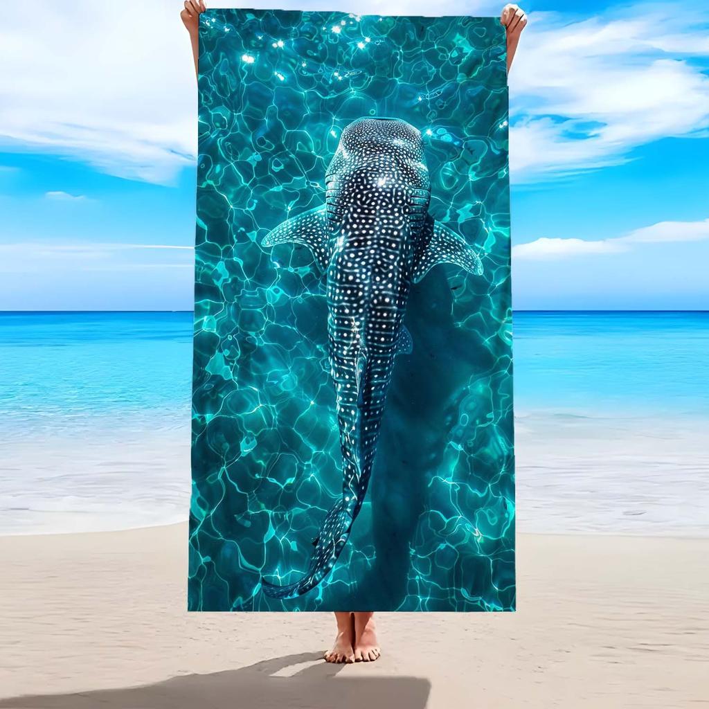 2D Flat Printed Whale Shark Microfiber Beach Towel 1Pc Waterproof Sandproof Summer Ocean Pool Swim Vacation Blanket