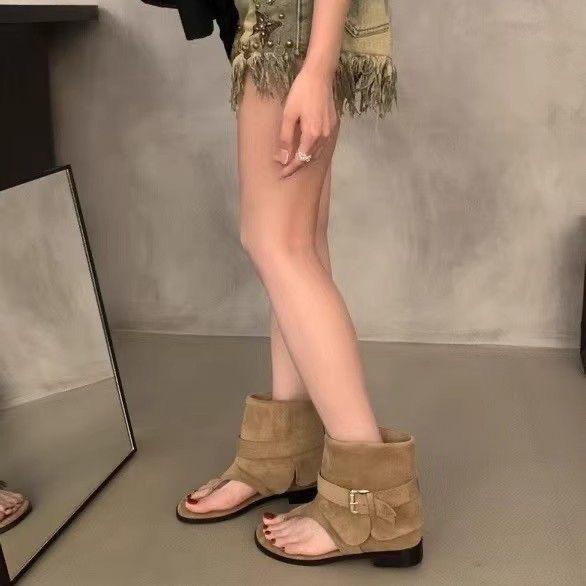 Fashion toe cool boots cover boots summer 2025 new casual versatile round head personalized herringbone Roman sandals