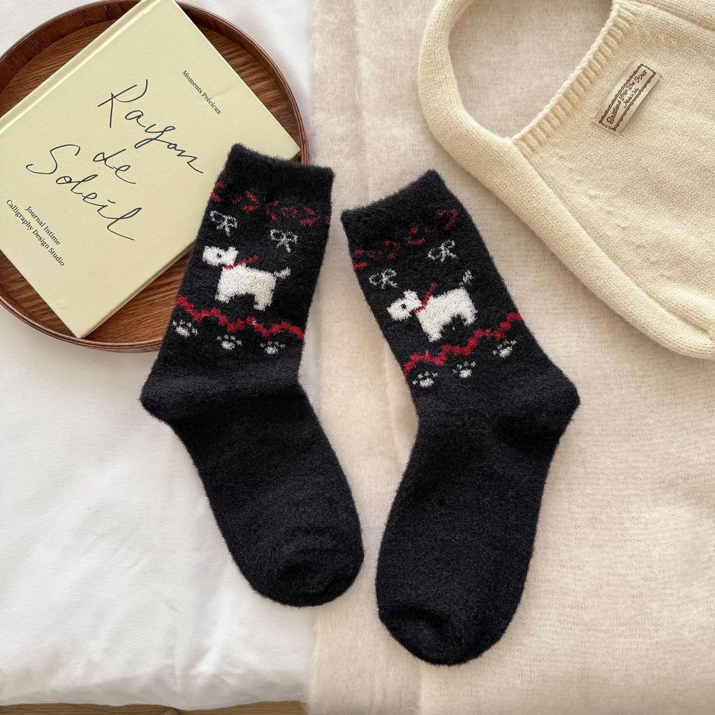 Vintage Australian Velvet Puppy Socks Color-Blocked Warm And Thick Stacked Socks Versatile Tube Socks