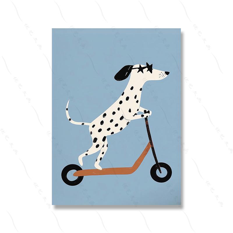 Funny Animals Cool Lion Dog Scooter Gorilla Skateboard Posters Prints Wall Art Canvas Nursery Pictures for Baby Kids Room Decor