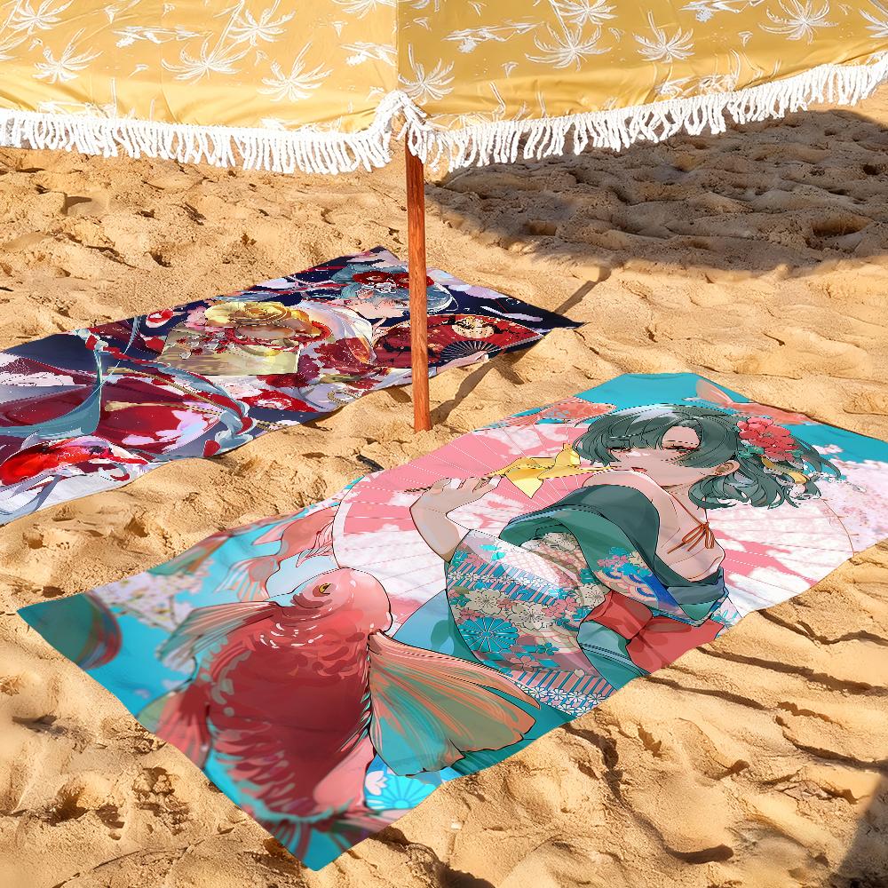 Japanese Girl In Kimono Beach Towel For Beaches Yoga Studios Gyms Hot Springs Swimming Pools And Picnics