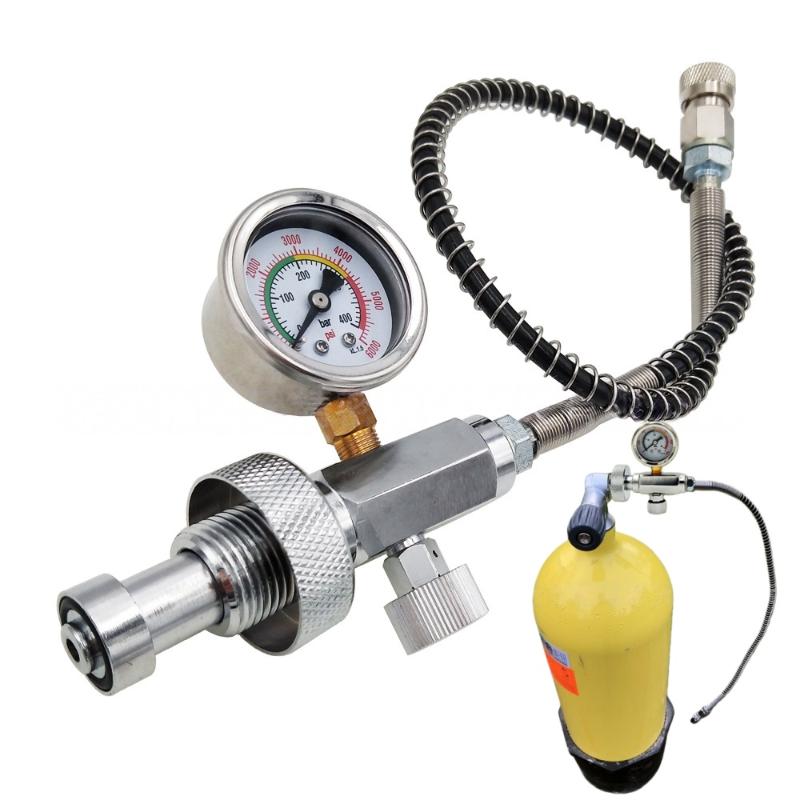1Pcs Air Diving Din G5/8 Connect Fill Station Filling Charging Adaptor Valve Hpa 6000Psi/400Bar Stainless Steel With 50Cm Hose
