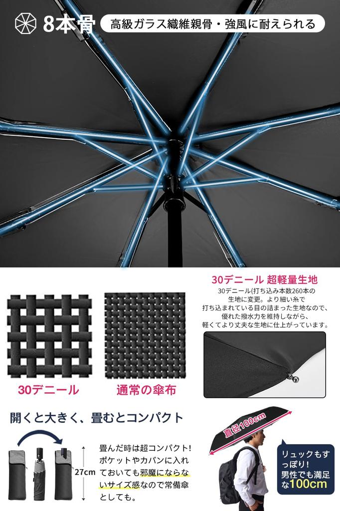for Flinelife Folding Umbrella with Automatic Automatic Foldable for Men and Includes Super Absorbent Umbrella Cover [New 2024] Men's One-Touch