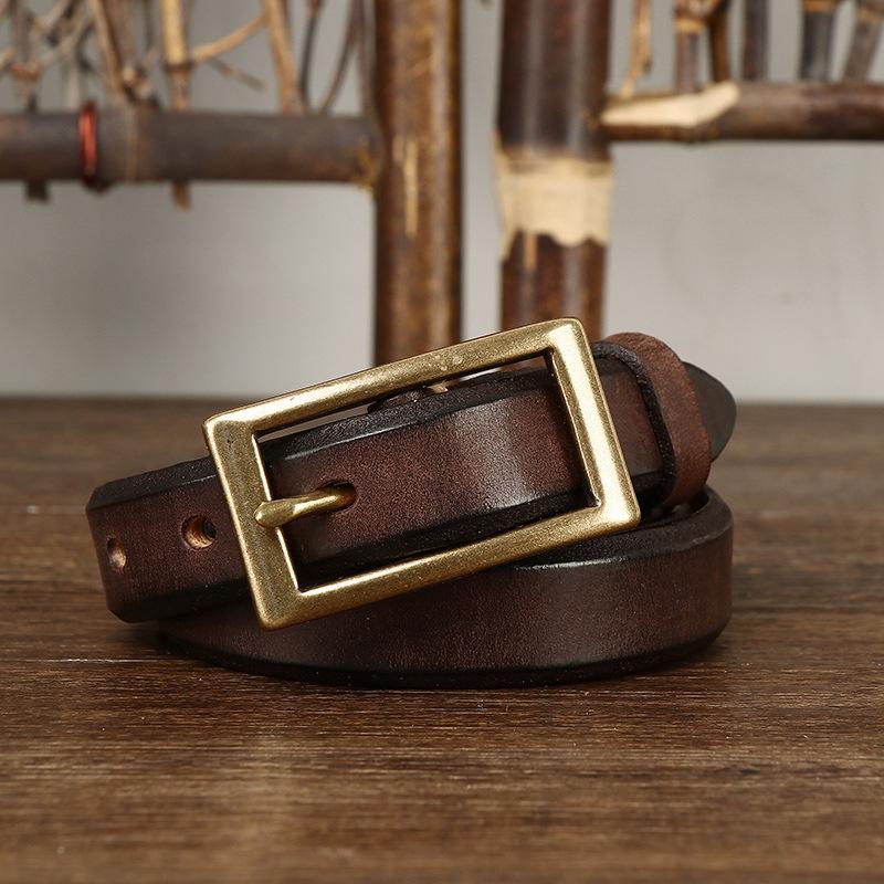 Thin Belt for Women Fashion Retro Trend Decorative Leather Thickened Pure Cowhide Jeans Belt for Women