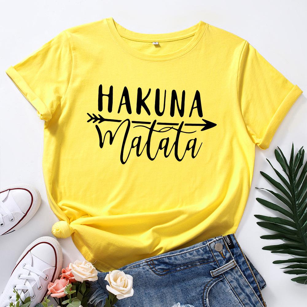 HAKUNA Pattern Cotton T-Shirt Short Sleeve Round Neck Women 2d Print Tops