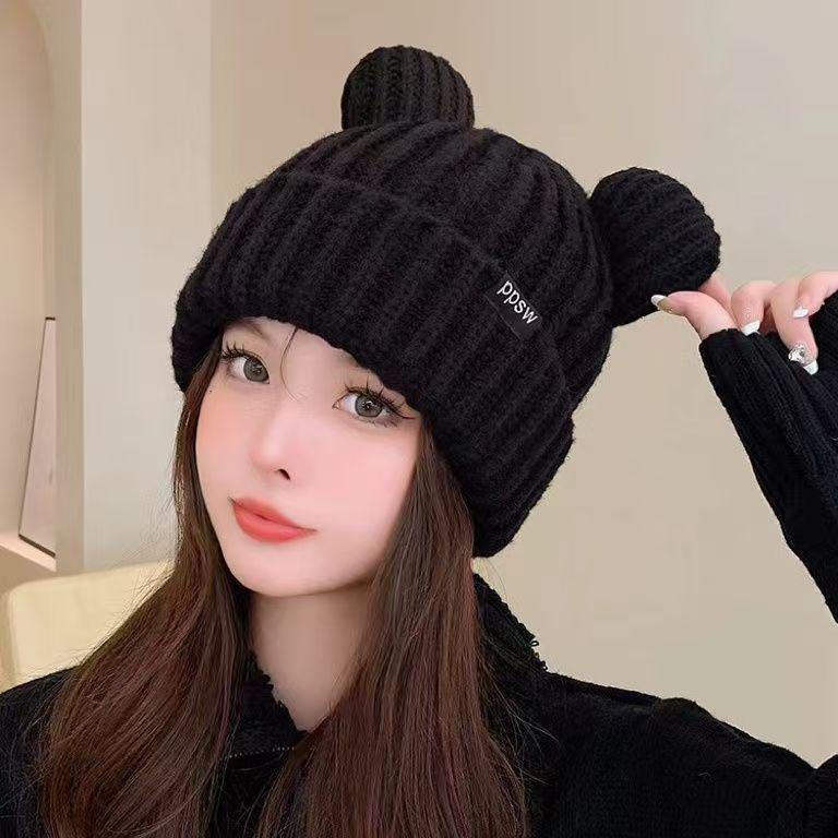 Korean Style Wool Cat Ears Beanie - Women's Autumn/Winter Warm, Cute & Versatile Knit Hat