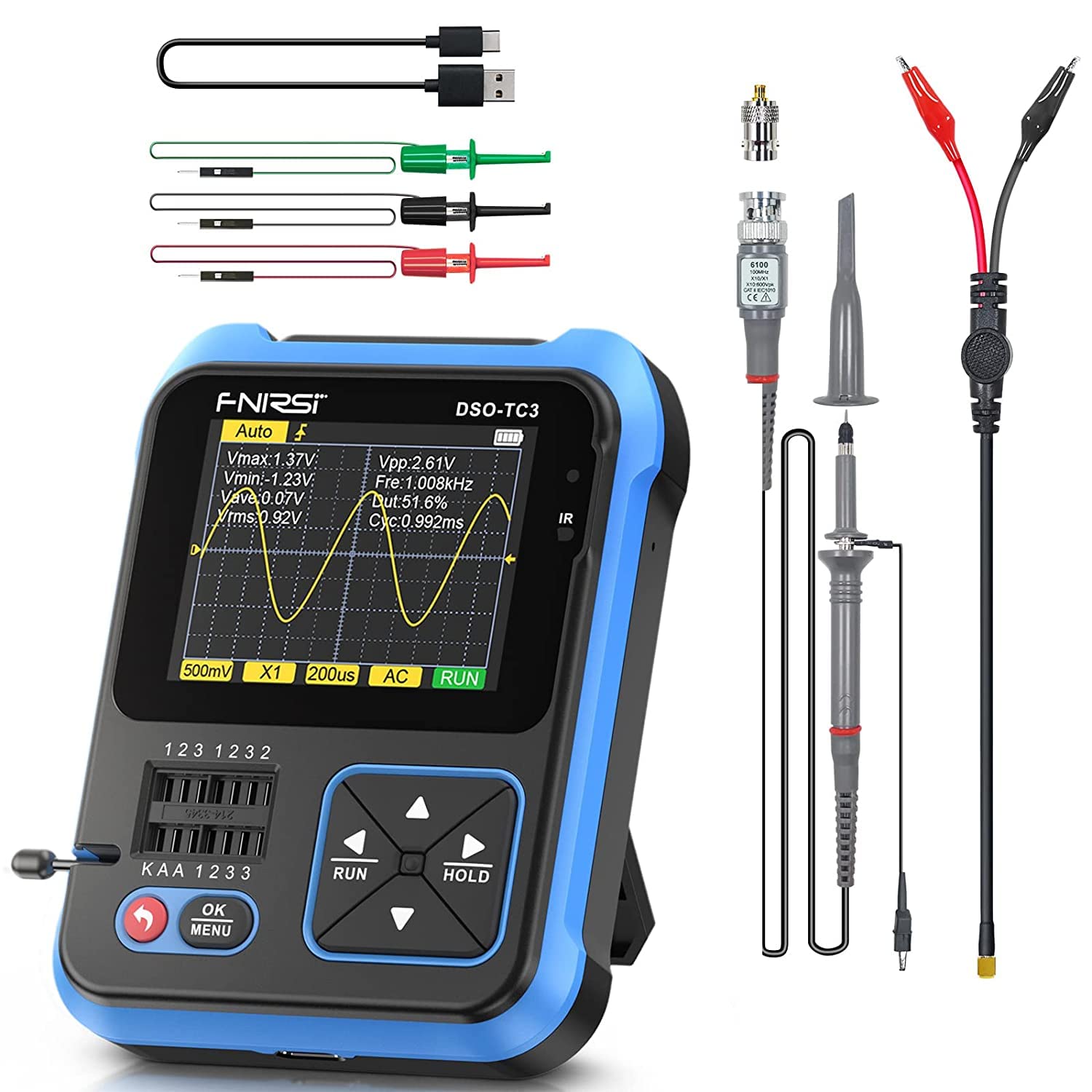 

у смузі пропускання 500 кГц Портативний портативний осцилограф 3 в 1 Тестер транзисторів Цифровий мультиметр високої роздільної здатності Цифровий мультиметр Тестер Осцилограф