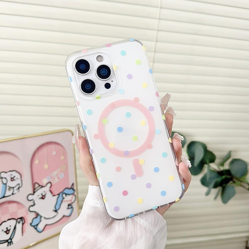 For iPhone 16 Pro Max Case Polka Dot Pattern TPU + PC Phone Cover Compatible with MagSafe