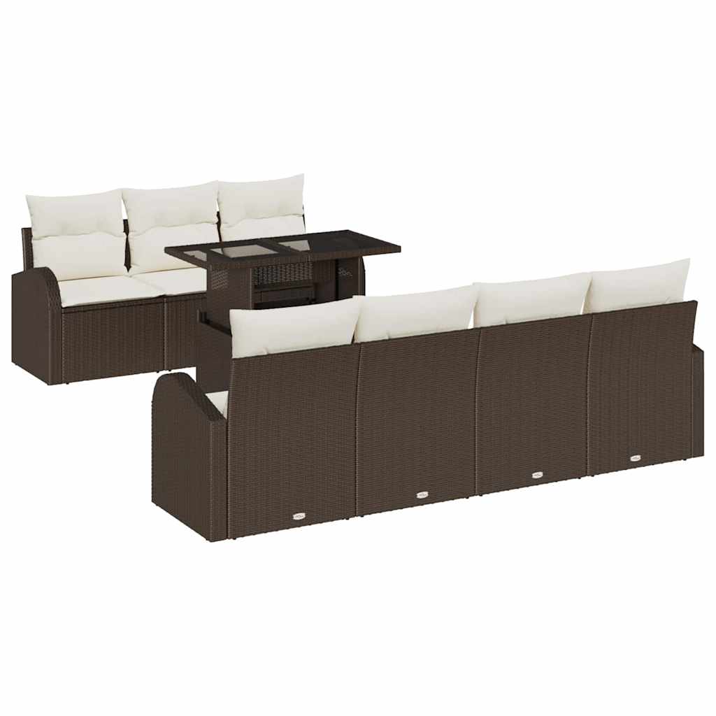 Garden Sofa Set with Cushions and Storage 8 pcs Brown Poly Rattan