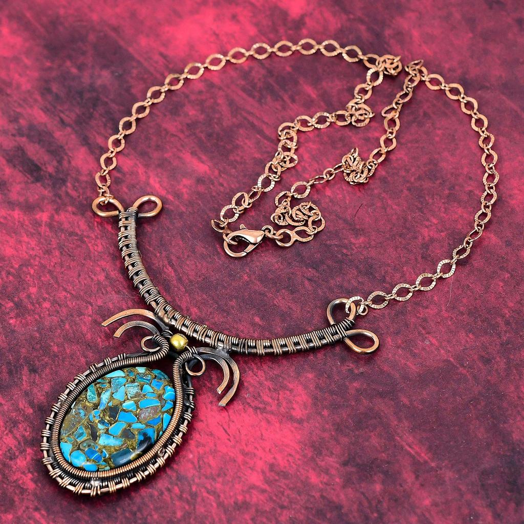 Copper Chrysocolla Necklace Copper Wire Wrapped Jewelry Adjustable Chain Necklace Gemstone Necklace Handmade Brand New Jewelry Gifts for Mom