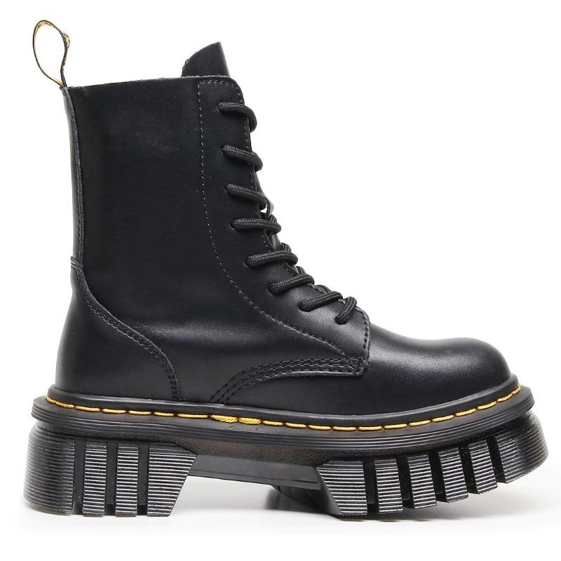 Thickened bottom hole Martin boots women's tire bottom locomotive leather short boots muffin bottom lace-up short boots