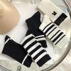 5 Pairs of Women's Mid Length Socks - Moisture Wicking, Soft, Black and White Striped, Comfortable and Cute Casual Socks
