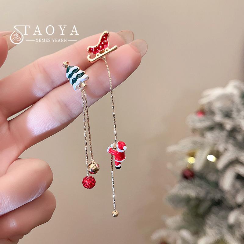 

Christmas Design Asymmetrical Santa Claus Long Tassel Earrings 2026 Fashion Jewelry Unusual Accessories for Womens and Girls