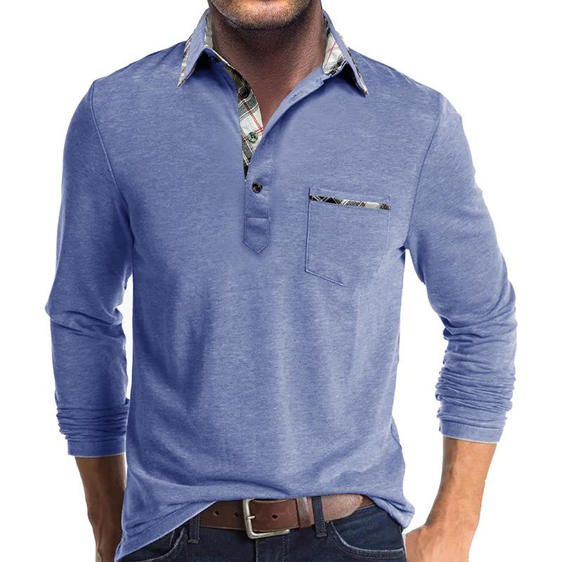 Mens Long Sleeve Lapel Casual Polo Shirt Daily Tops