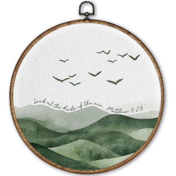 TLESKE Wildflower Christian Scripture the Lord Is My Shepherd Round Wall Art Decor 10x10, Floral Bible Verse Psalm Framed Canvas Wall Art Prints