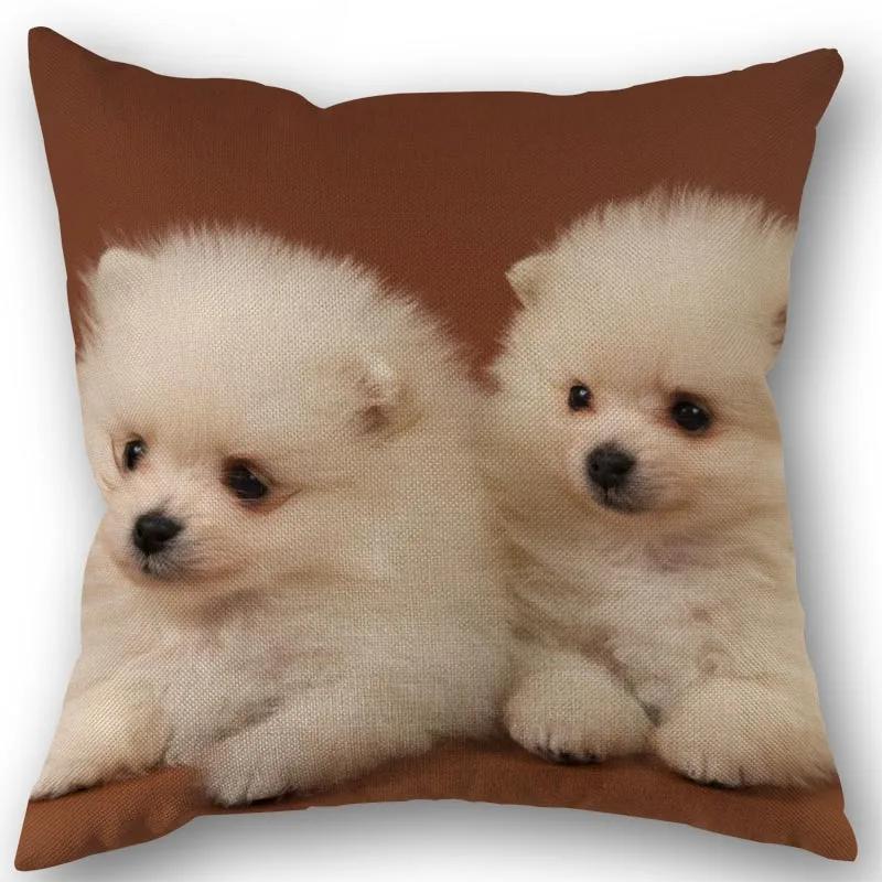 

New Custom Pomeranian Dog Pillowcase Cotton Linen Fabric Square Zipper Pillowcase 45X45cm Wedding Decorative Pillow cover 16x16Inch