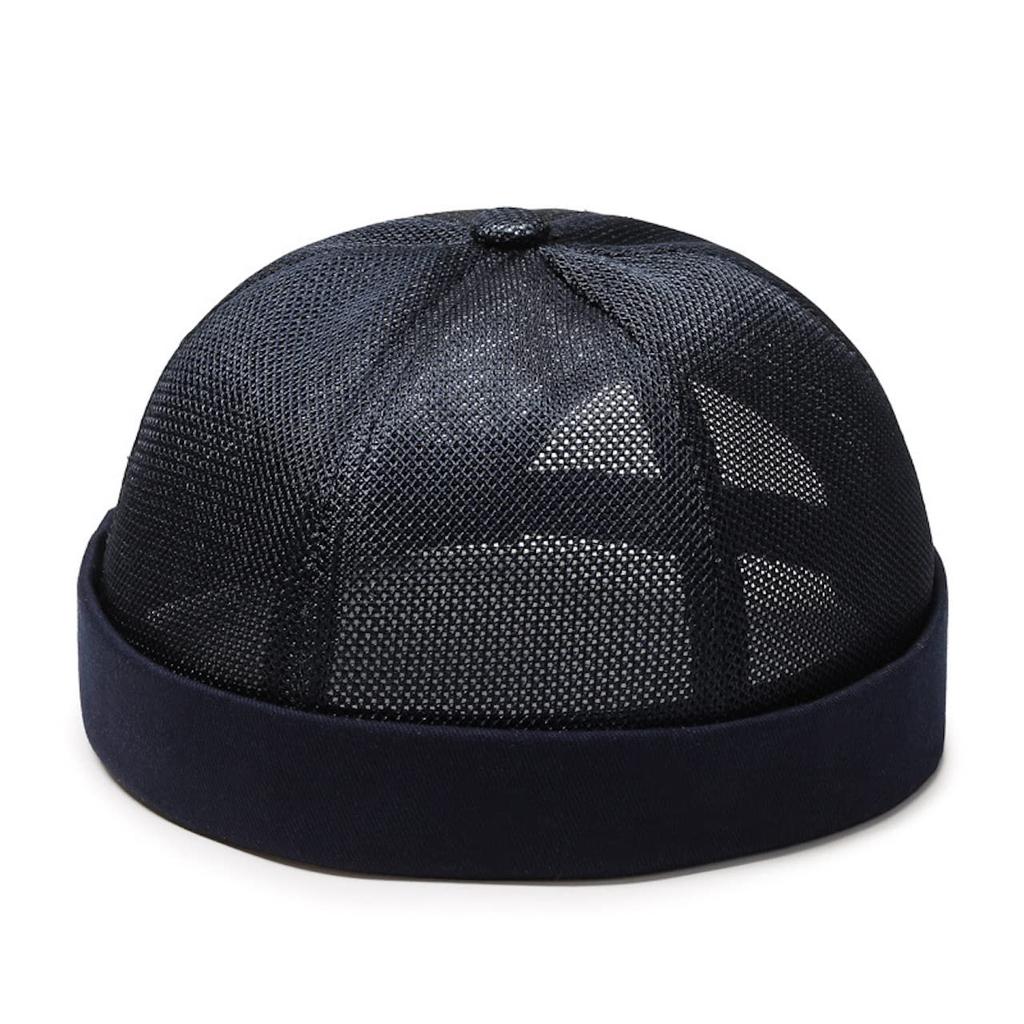 HABERY Mesh Roll Baseball Umpire Solid Color Men's Cap, Brimless, Hat, (Navy)