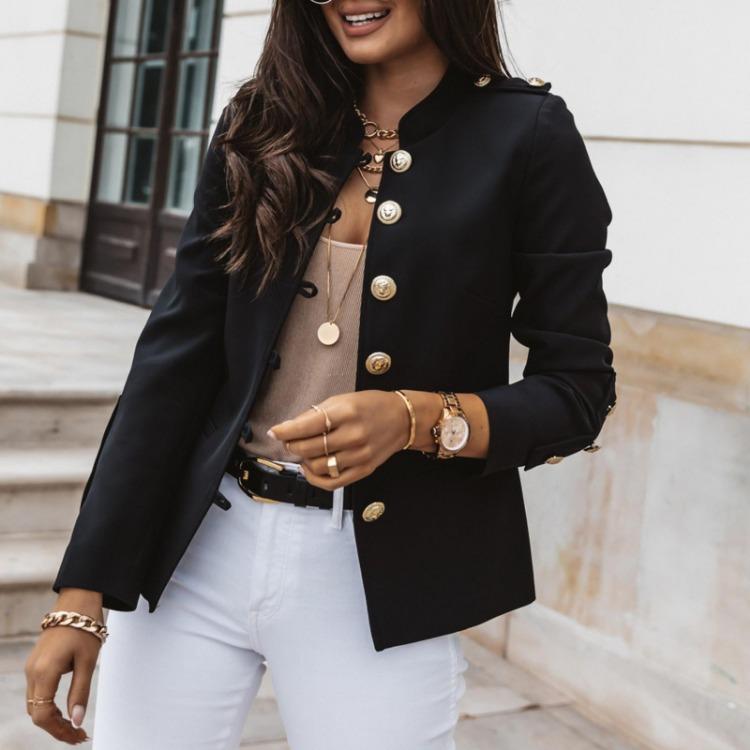 Blazer Casual Court pour Femme à Manches Longues Coupe Ajustée Couleur Unie