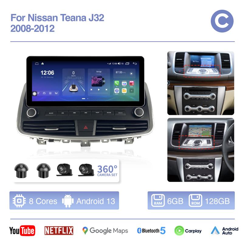 12.3" For Nissan Teana J32 2008-2012 Car Multimedia Video Player GPS Navigation Radio Android13 8Core 8+256 Carplay 4G 360camera