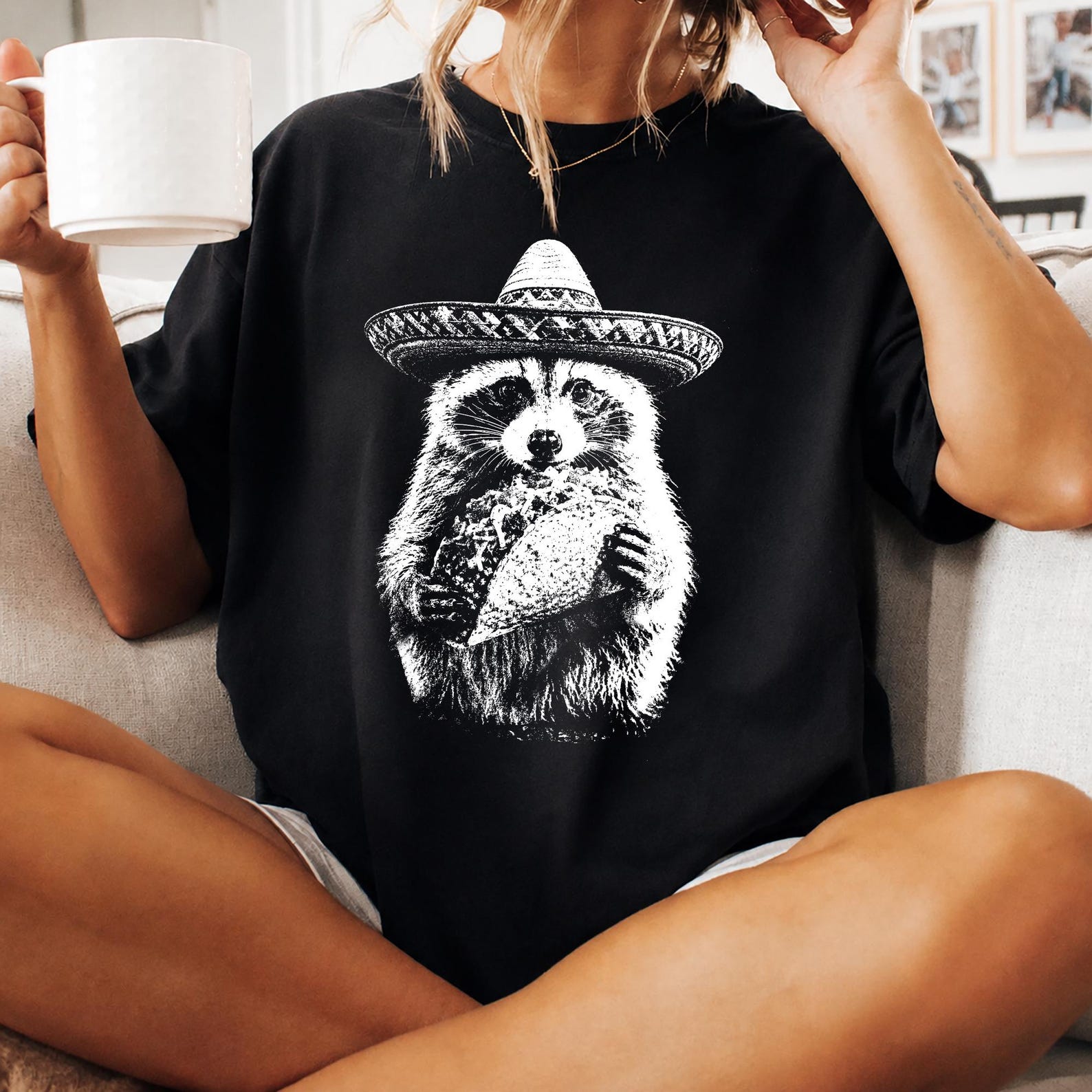 Raccoon Taco Shirt, Funny Animal Lover Top, Trash Panda Tee, Vintage Food Meme Graphic, Cute Taco Lover Gift, Fiesta Animal Humor S