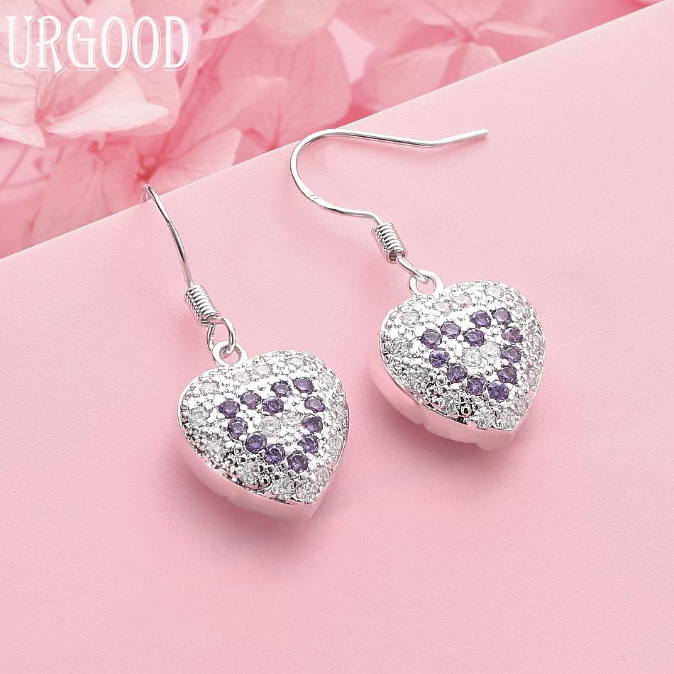 925 Sterling Silver Heart AAA Zircon Earrings Wedding Jewelry