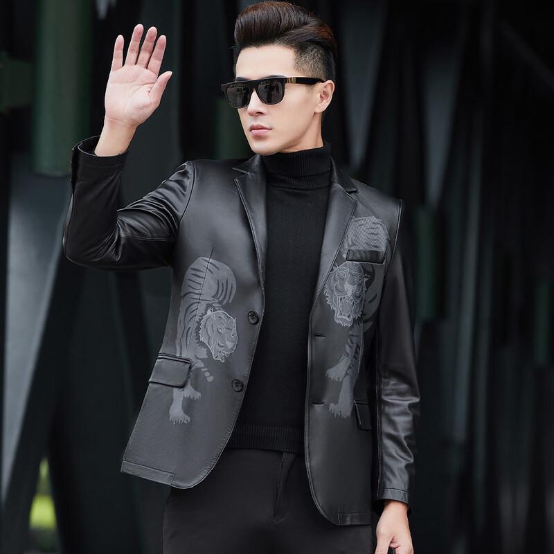 Men's Genuine Sheepskin Printed Leather Jacket