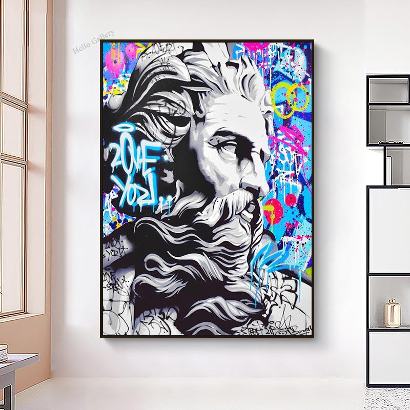 Pop Street Ölgemälde Zeus Graffiti Poster Wandkunst Home Dekoration Gemälde Wohnzimmer Moderne Ausgabe