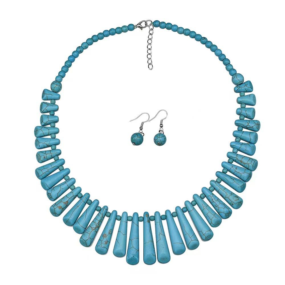 JMXD-European and American Fashion Beaded Necklace Turquoise Collarbone Chain Ethnic Style Female Retro Vacation Necklace