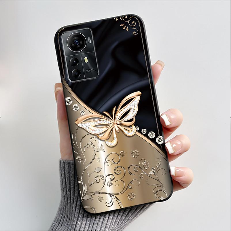 Für ZTE Blade A72S A7050 Hülle Für ZTE Blade V41 Smart Cover Luxus Mode Schmetterling Blume Silikon Weich Schwarz TPU Stoßfänger Schale