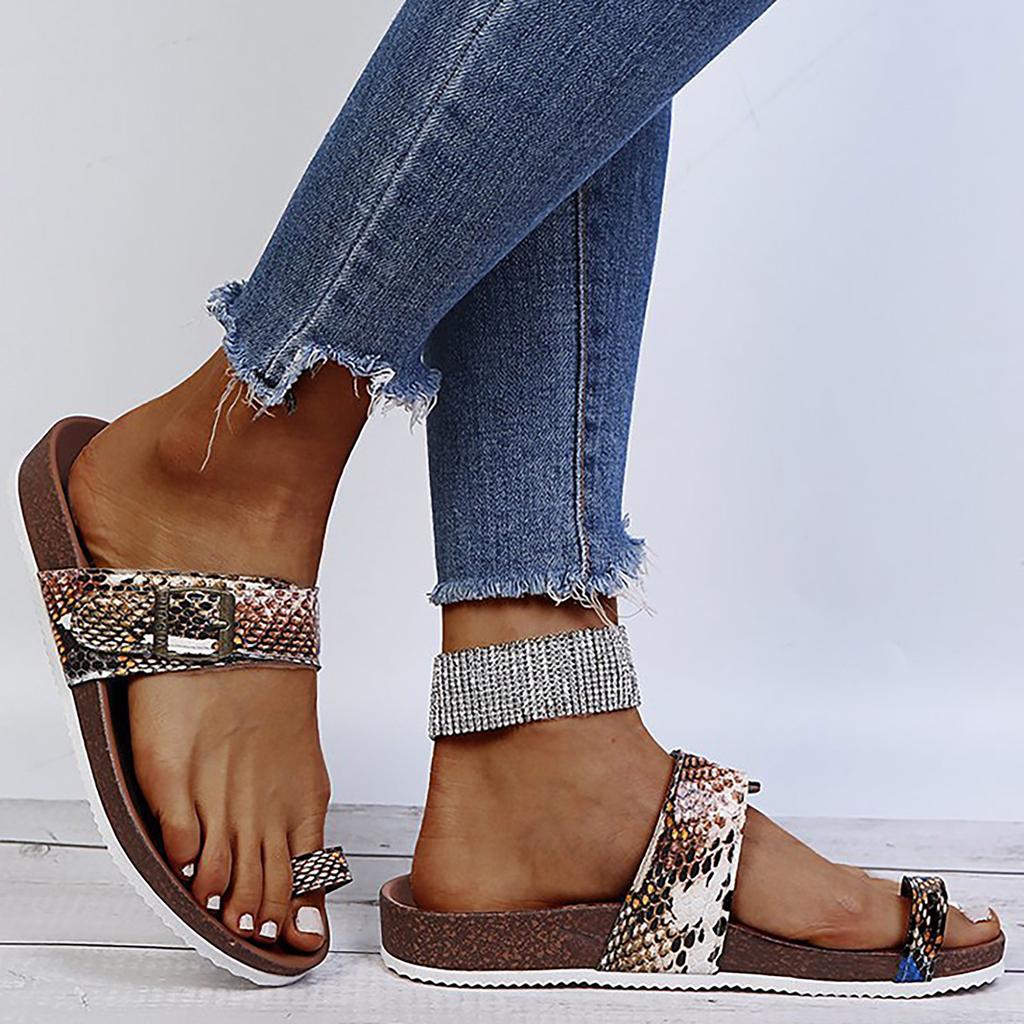 Women Light Weight Comfy Snake Print Buckles Walking Sandals