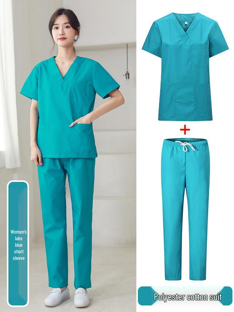 Unisex Short-Sleeve Surgical Gown and Long-Sleeve Workwear Scrub Set - Polyester/Cotton Blend