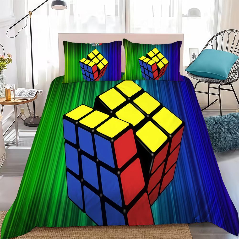

R-Rubiks CubeS Duvet Cover Set Home Style Bedding Soft Laundry Cotton Bed 3 Piece Set Student Dormitory Gift 135x200cm