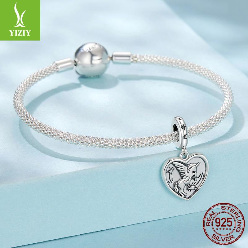 Love Unicorn Diy Pendant Jewelry Accessories, Niche Star And Moon Button Head S925 Sterling Silver Beads