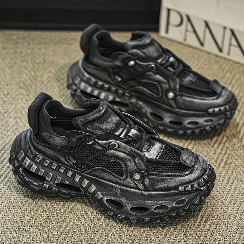 

Новые летние повседневные мужские туфли в стиле колор-блок с персонализацией, дышащая сетка, толстая подошва, повседневные плоские туфли для мужчин, размер 39-44 44 чёрный