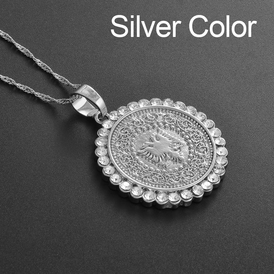 Anniyo Round Albania Eagle Pendant Necklace Gold Color/Silver Color Albanian Charms Jewelry @231606 45cm OR 17.7 Inches