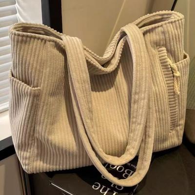 Reißverschluss Cord Schultertasche Einfarbig Lunchtaschen Damen Shopper Tragetasche Ausgehen
