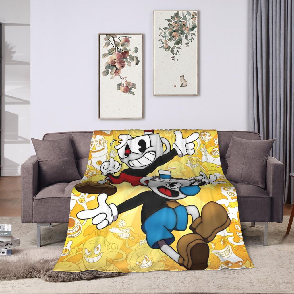 Cuphead Cartoon Blanket  Super Soft Print Plush Bedding Throws For Home Decor Travel Office Flannel Bedspread Bed Cover