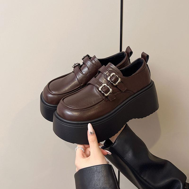 Platform British style small leather shoes women's 2025 spring and autumn new one-pedal black jk single shoes popular Doudou loafers