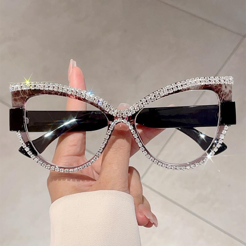 Multi Color Decor Frame Chic Crystal Design Ladies Glasses Non-prescription Striped Po Trends Eyewear for Women's