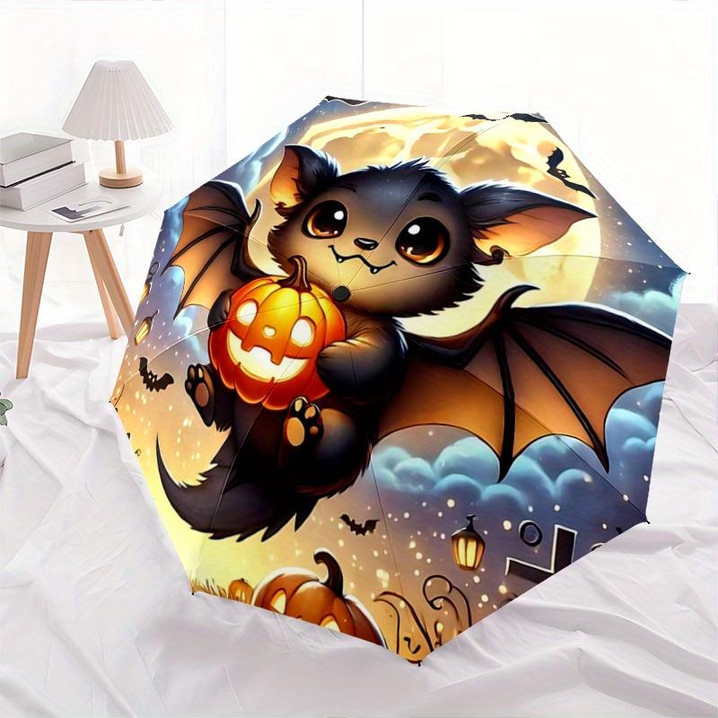 1pc Cute Bat Halloween Fully Automatic Folding Portable Umbrella, 8 Iron Frames, Three-Fold Design, Suitable for All Seasons, Suitable for O