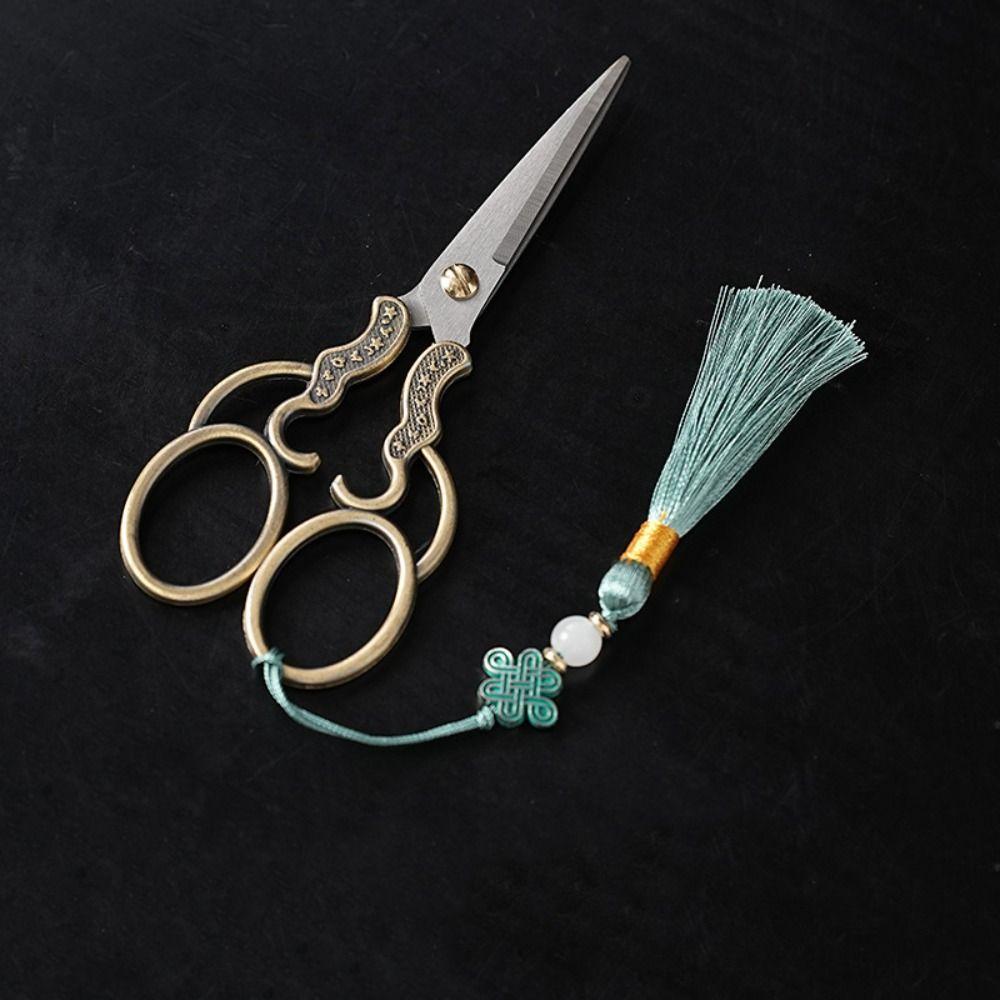 Vintage Design Tea Scissors Set Crane Shape Sharp Blades Tea Cutter with Tassel Non-Slip Handle Tea Ceremony Kit Sewing Tailor